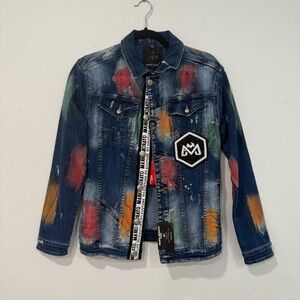 Mario Morato Men’s Colorful Paint Skinny Fit Denim Jean Jacket S